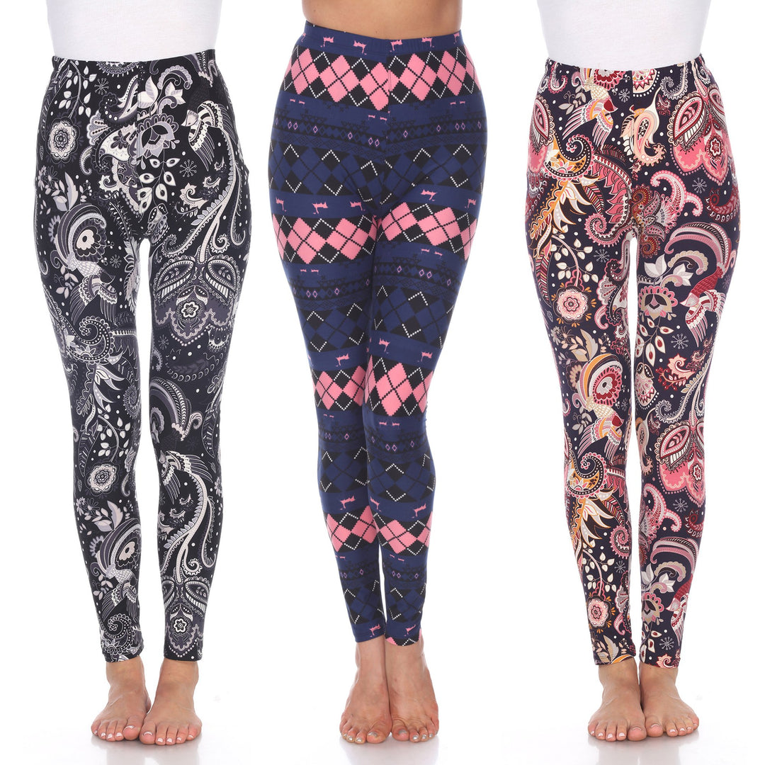 White Mark Womens Paisley Mix Leggings Pack of 3 One Size Fits Most Soft Stretch Image 1