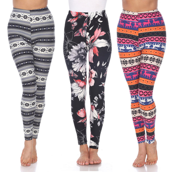 White Mark Womens Paisley Mix Leggings Pack of 3 One Size Fits Most Soft Stretch Image 7