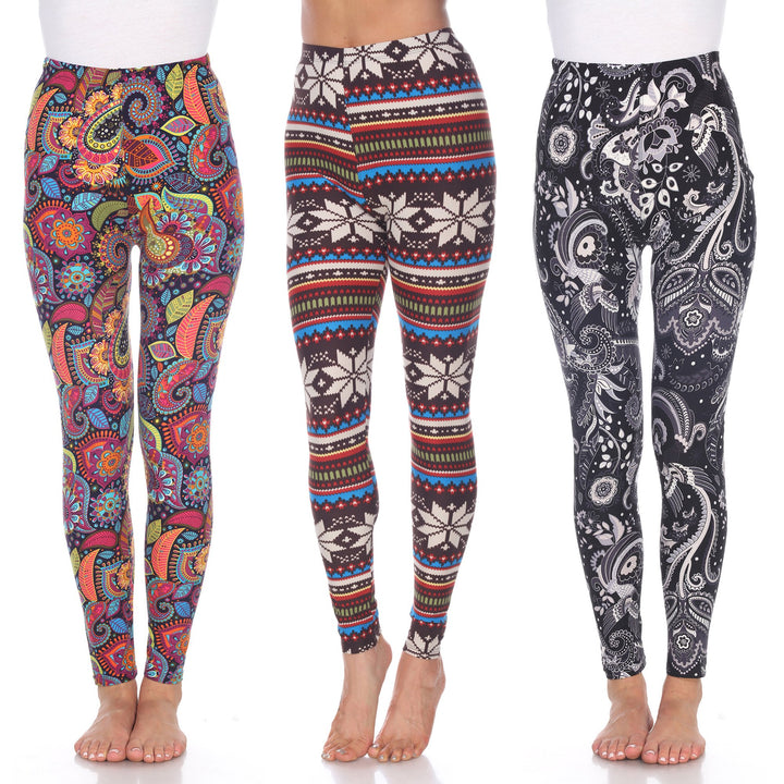 White Mark Womens Paisley Mix Leggings Pack of 3 One Size Fits Most Soft Stretch Image 1