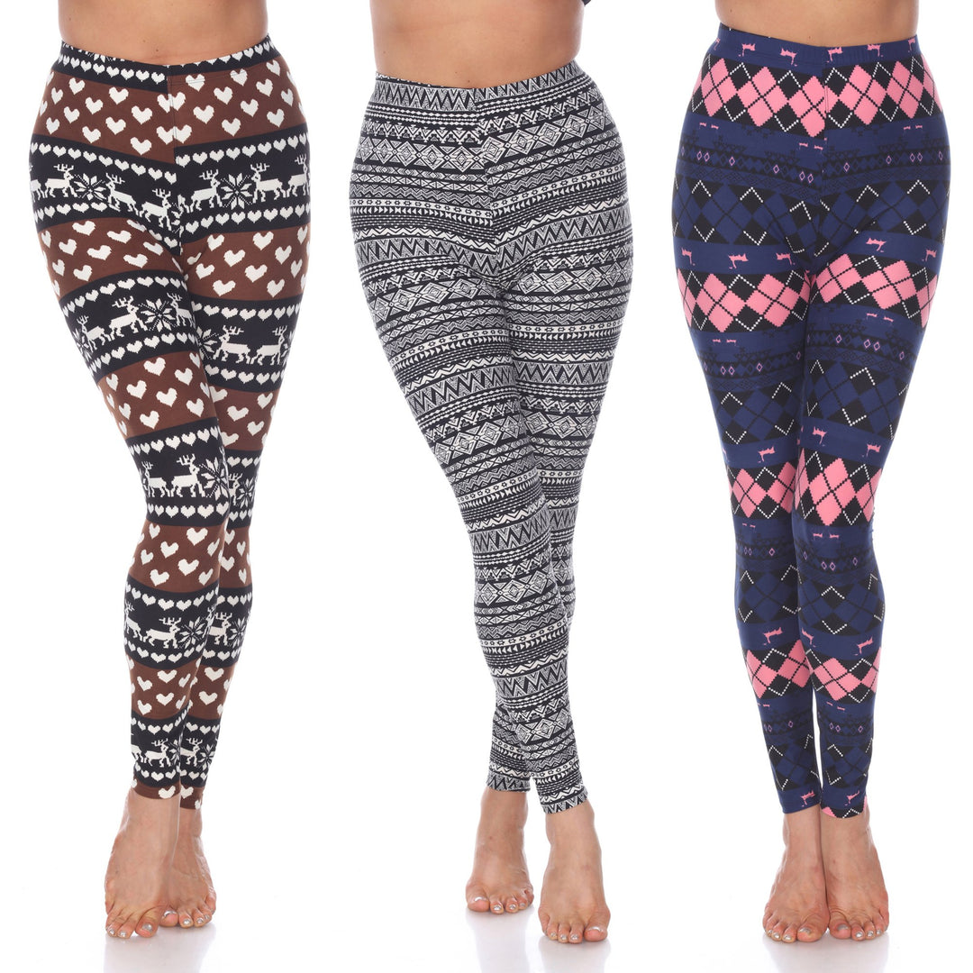 White Mark Womens Paisley Mix Leggings Pack of 3 One Size Fits Most Soft Stretch Image 9