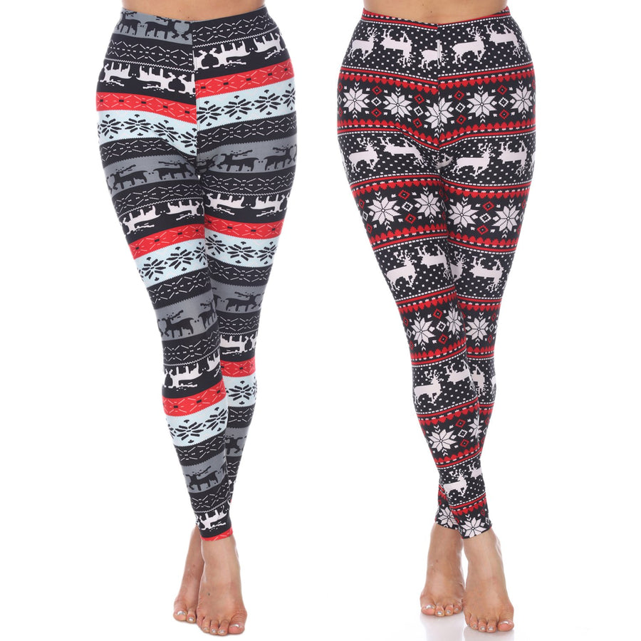 White Mark Womens Pack of 2 Christmas Leggings Image 1