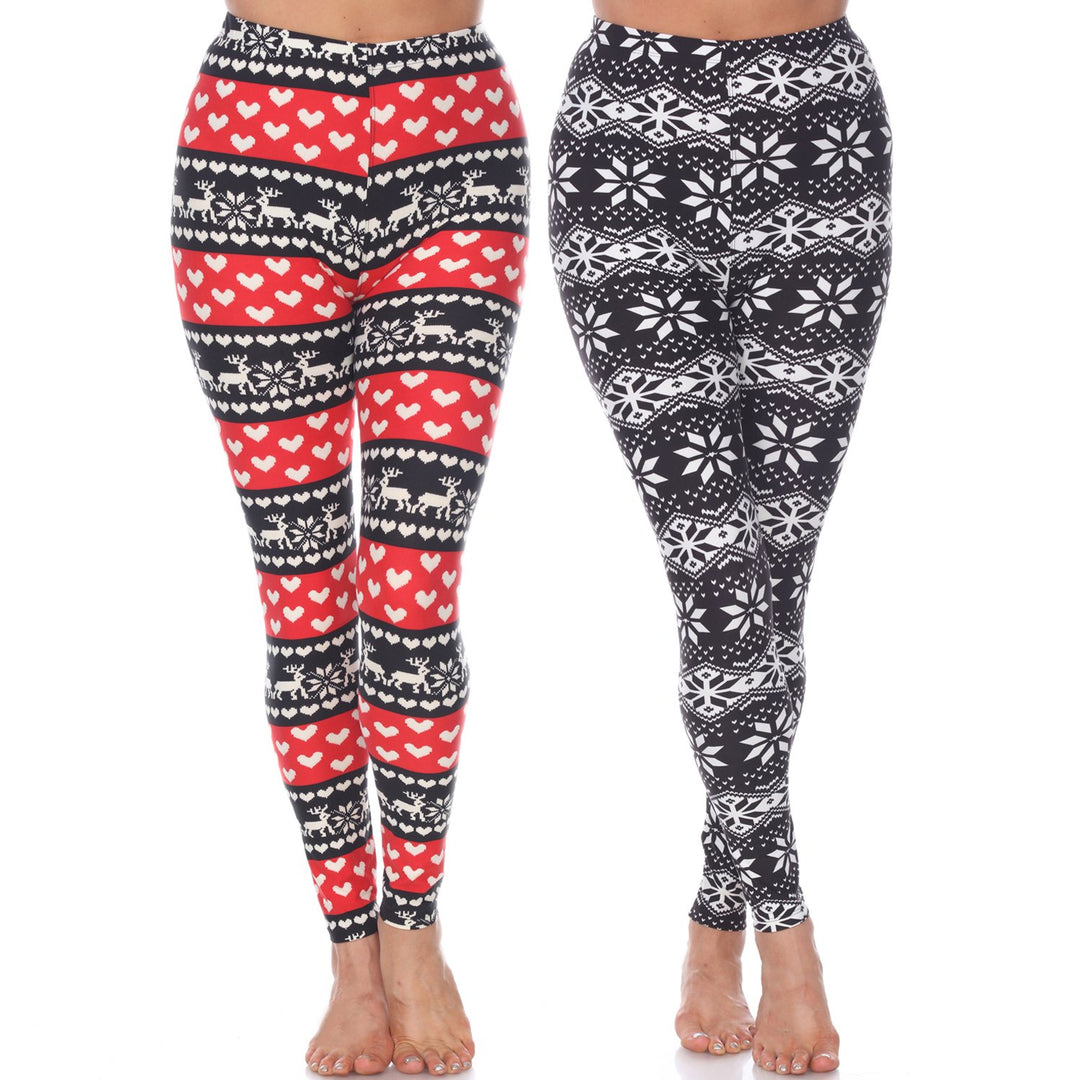 White Mark Womens Pack of 2 Christmas Leggings Image 1