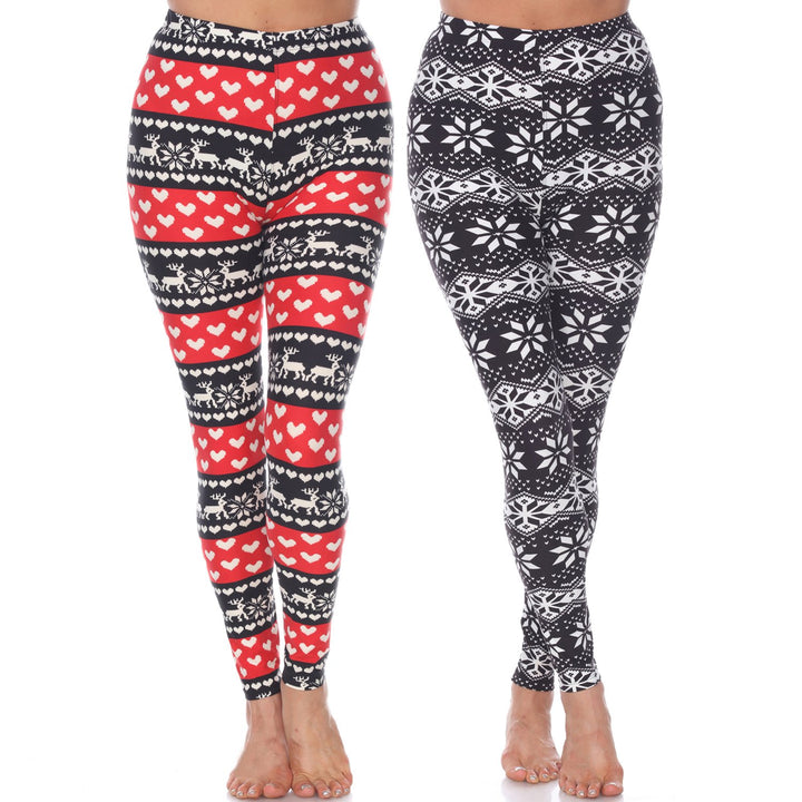 White Mark Womens Pack of 2 Christmas Leggings Image 1