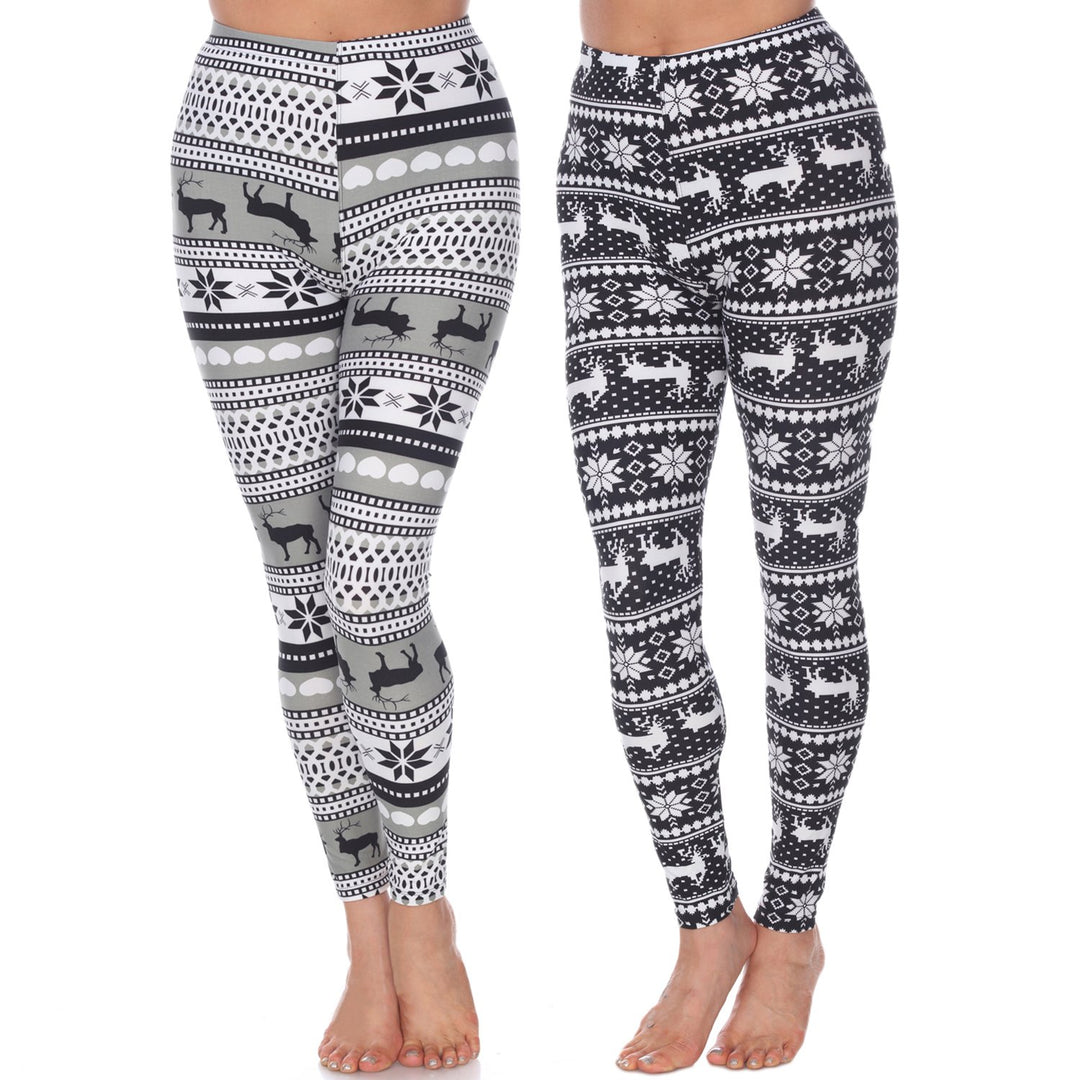 White Mark Womens Pack of 2 Christmas Leggings Image 1