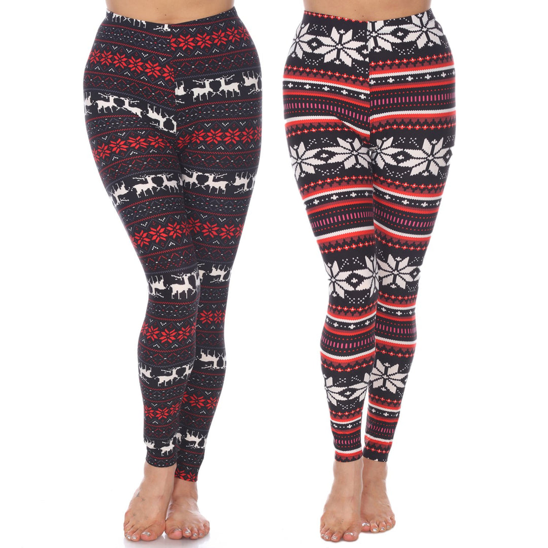 White Mark Womens Pack of 2 Christmas Leggings Image 1