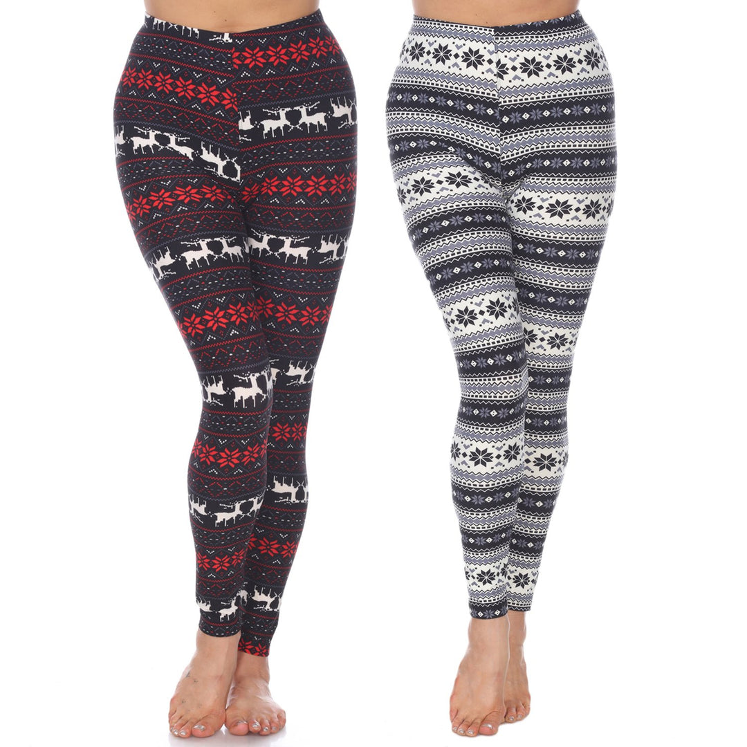 White Mark Womens Pack of 2 Christmas Leggings Image 1