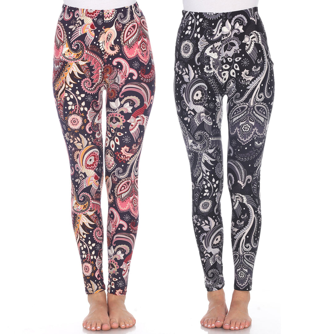 White Mark Womens Pack of 2 Solid Printed Leggings Plus Size and Regular Fit Image 1