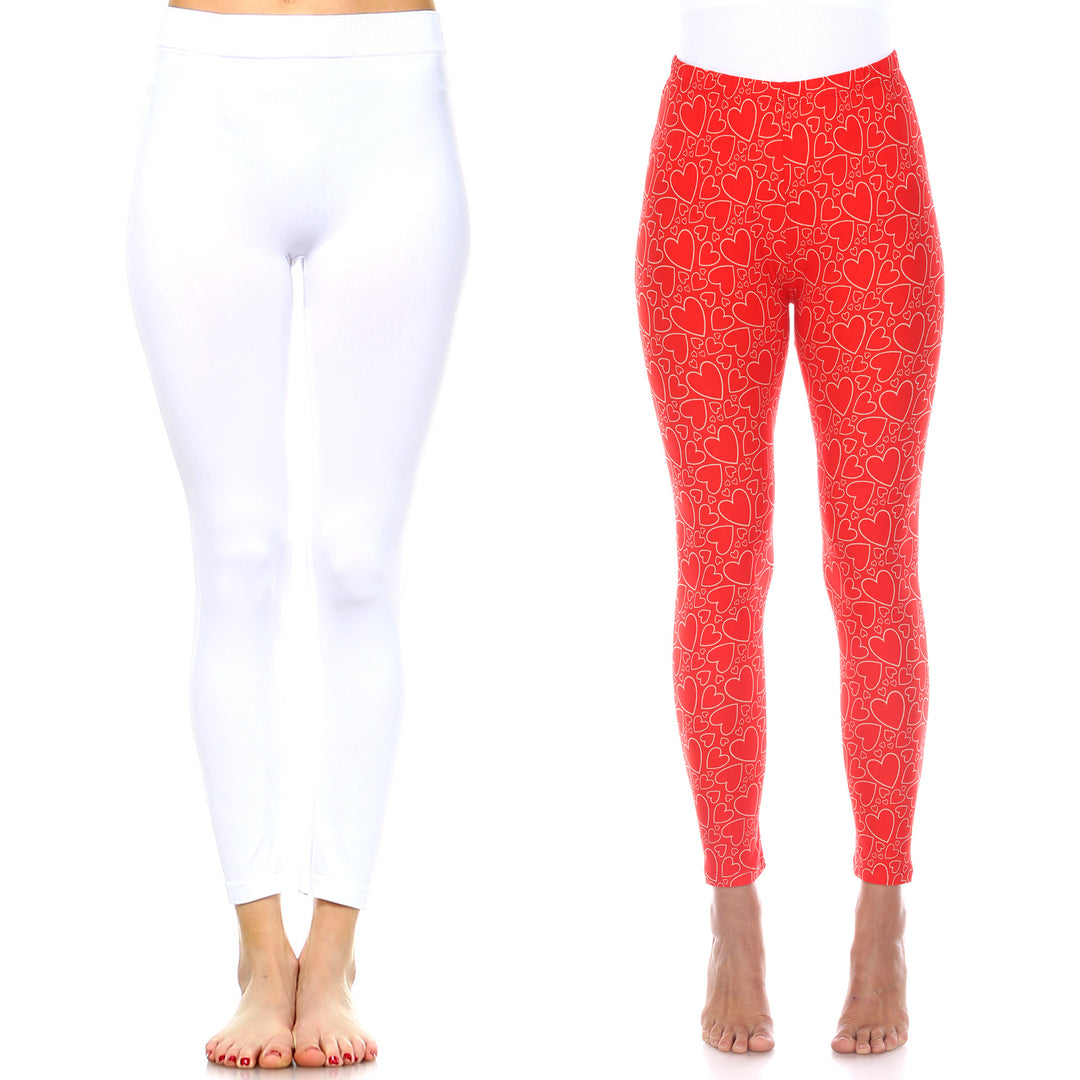 White Mark Womens Pack of 2 Cute Solid and Print Leggings Image 4