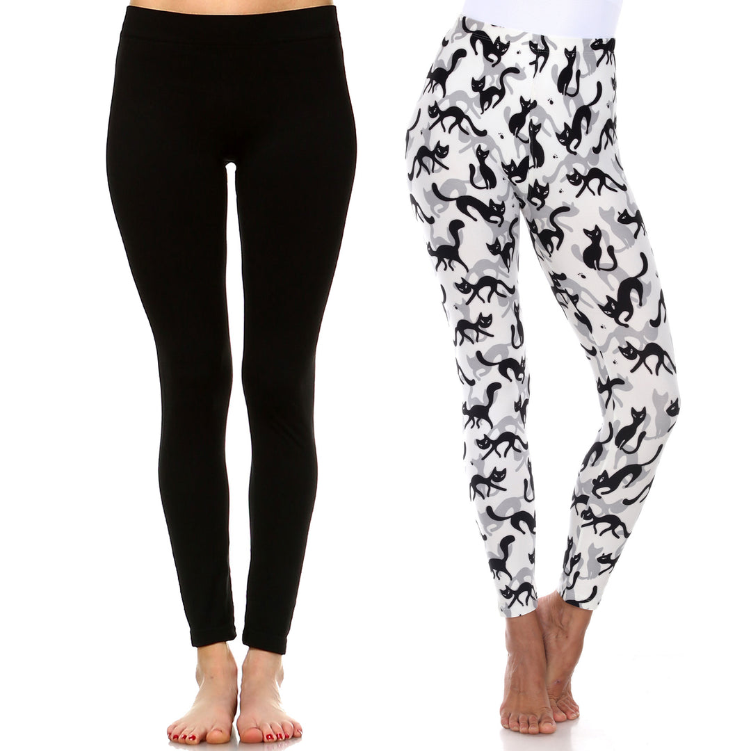 White Mark Womens Pack of 2 Cute Solid and Print Leggings Image 9