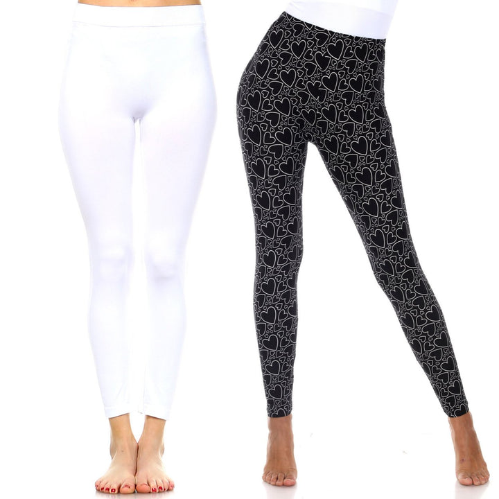 White Mark Womens Pack of 2 Cute Print Leggings Image 1