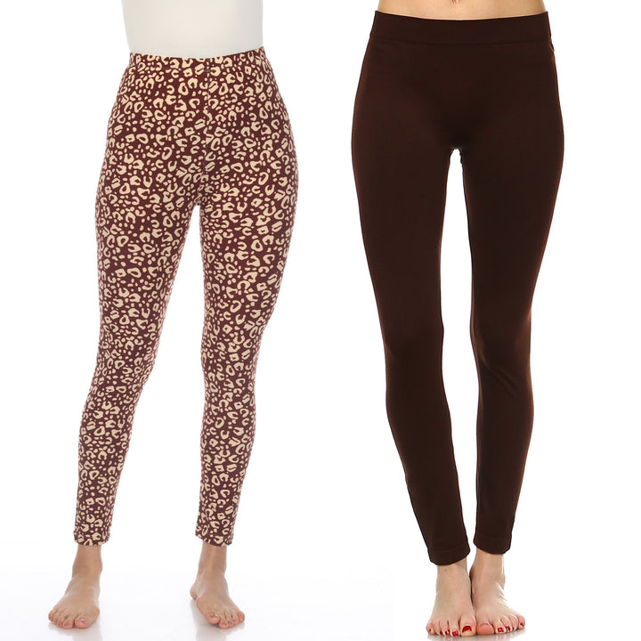 White Mark Womens Leopard Leggings Pack of 2 One Size Fits Most Polyester Blend Image 4