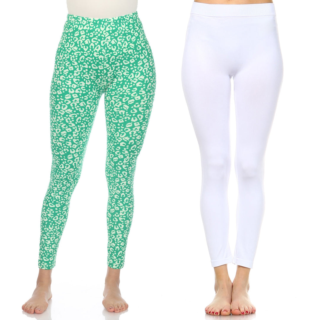 White Mark Womens Leopard Leggings Pack of 2 One Size Fits Most Polyester Blend Image 1