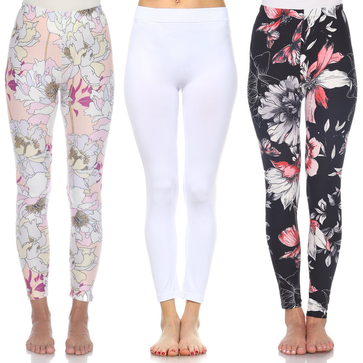 White Mark Womens Leggings Pack of 3 Assorted Colors One Size Polyester Blend Image 1