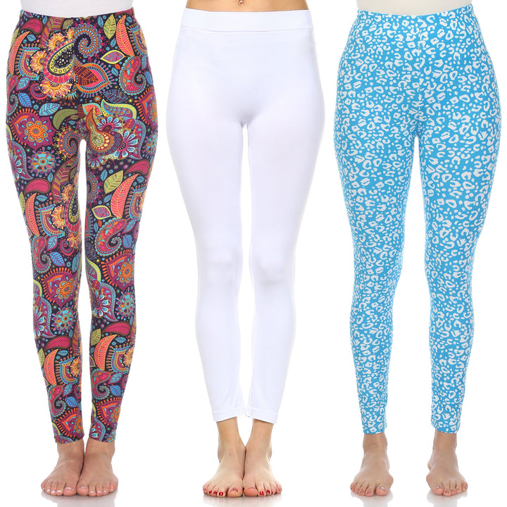 White Mark Womens Leggings Pack of 3 Assorted Colors One Size Polyester Blend Image 2