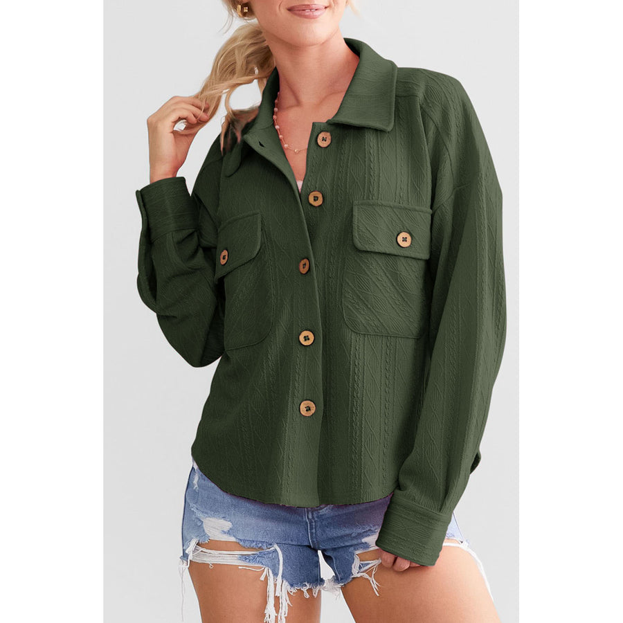 Womens Green Textured Knit Shirt Image 1