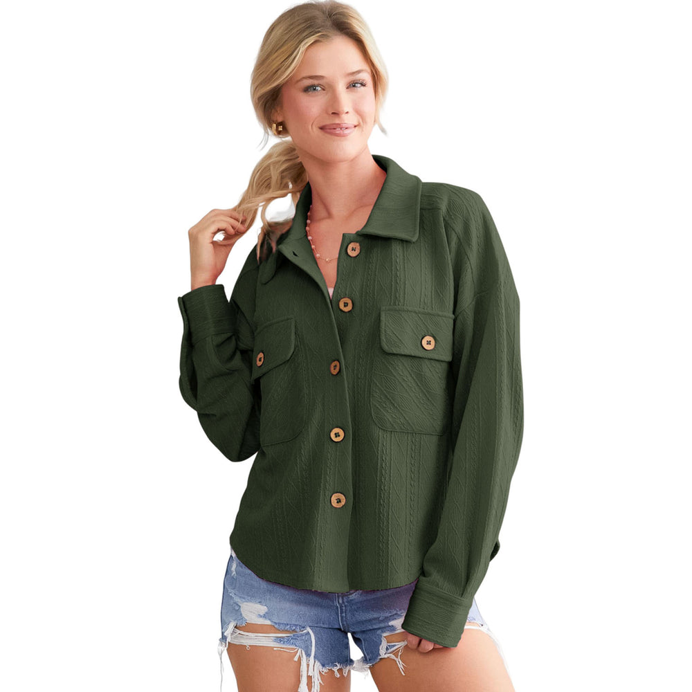 Womens Green Textured Knit Shirt Image 2