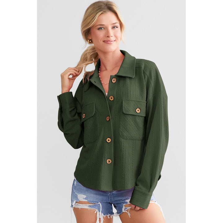 Womens Green Textured Knit Shirt Image 3