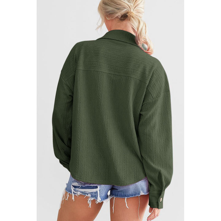 Womens Green Textured Knit Shirt Image 4