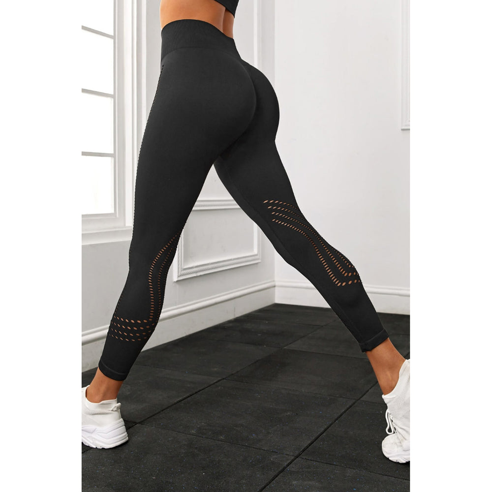 Womens Black Hollow Out Seamless High Waist Yoga Pants Image 2