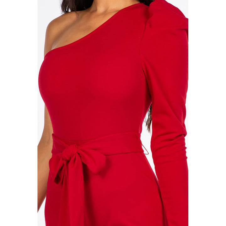 Womens Red One Shoulder Belted Jumpsuit Image 7