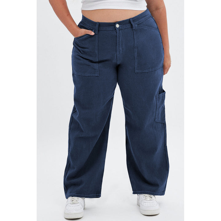 Women's Blue green-cargo-denim-jeans-high-rise-cdl Image 1
