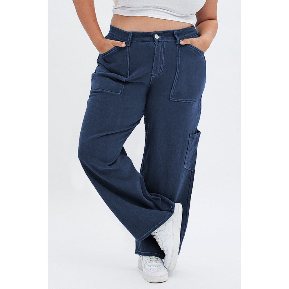 Women's Blue green-cargo-denim-jeans-high-rise-cdl Image 2