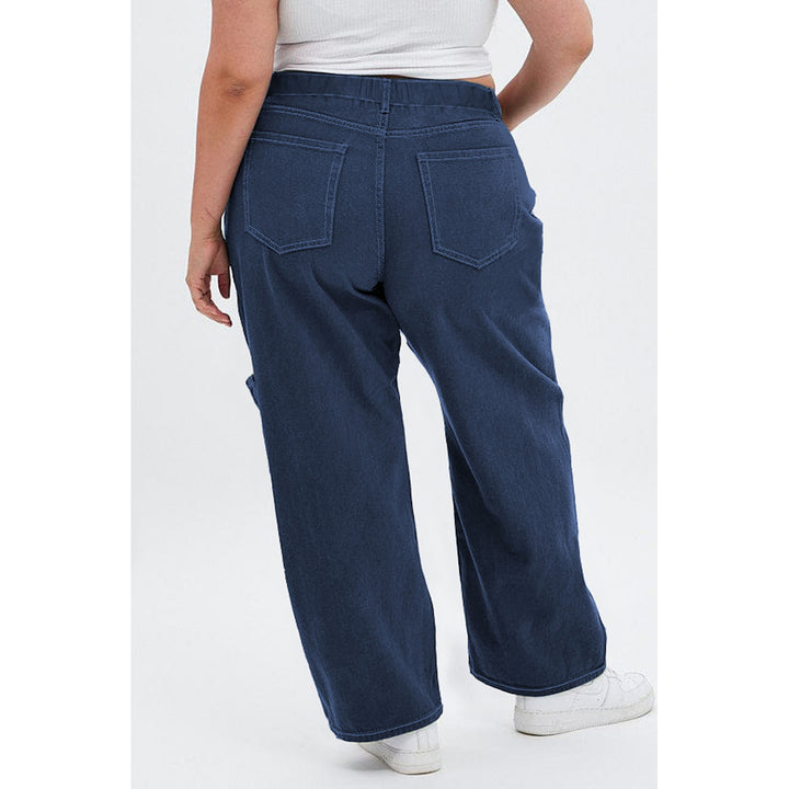 Women's Blue green-cargo-denim-jeans-high-rise-cdl Image 3