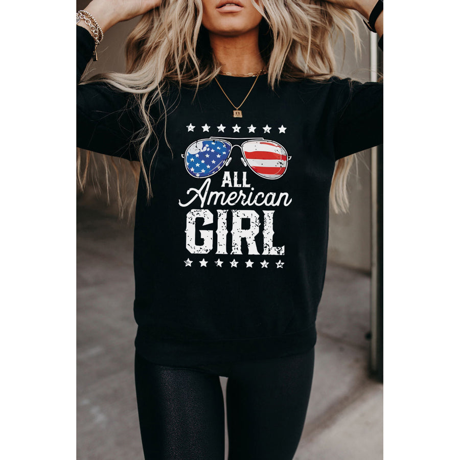 Womens Black All American Girl Flag Graphic Print Long Sleeve Sweatshirt Image 1