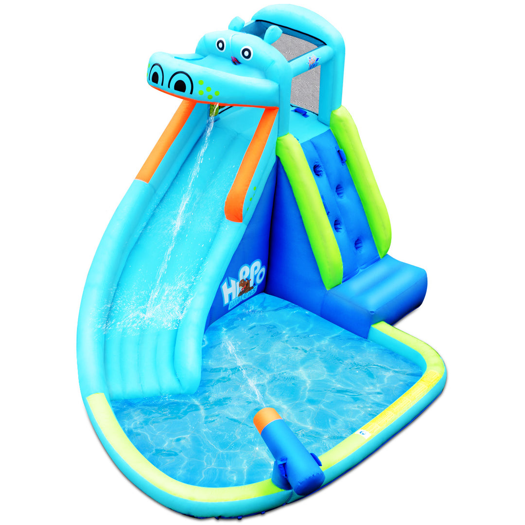 Inflatable Kids Hippo Bounce House Slide Climbing Wall Splash Pool w/740W Blower Image 6