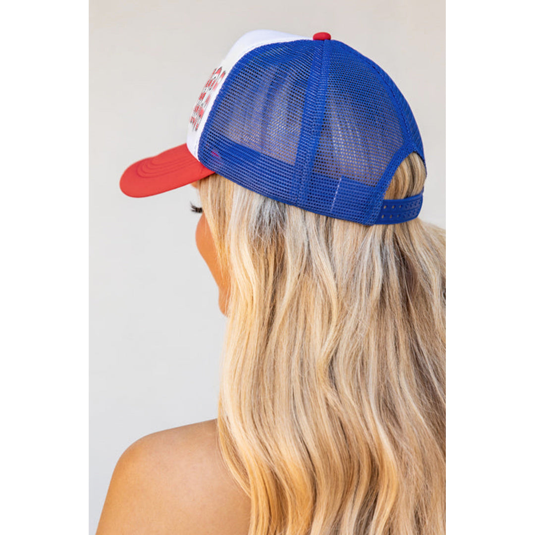 Womens Multicolor Independence Day MERICA Graphic Mesh Ponytail Cap Image 3