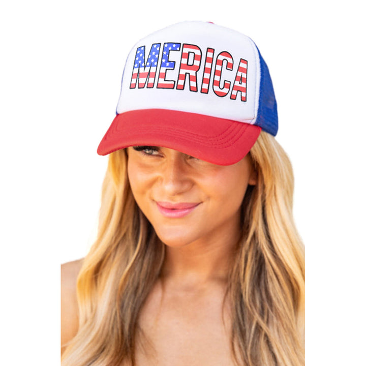 Womens Multicolor Independence Day MERICA Graphic Mesh Ponytail Cap Image 4