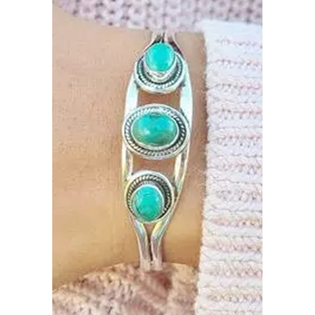 Womens Silver Turquoise Hollow Out Alloy Bracelet Image 4