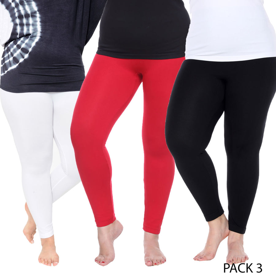 White Mark Womens Pack of 3 Plus Size Solid Leggings Image 1