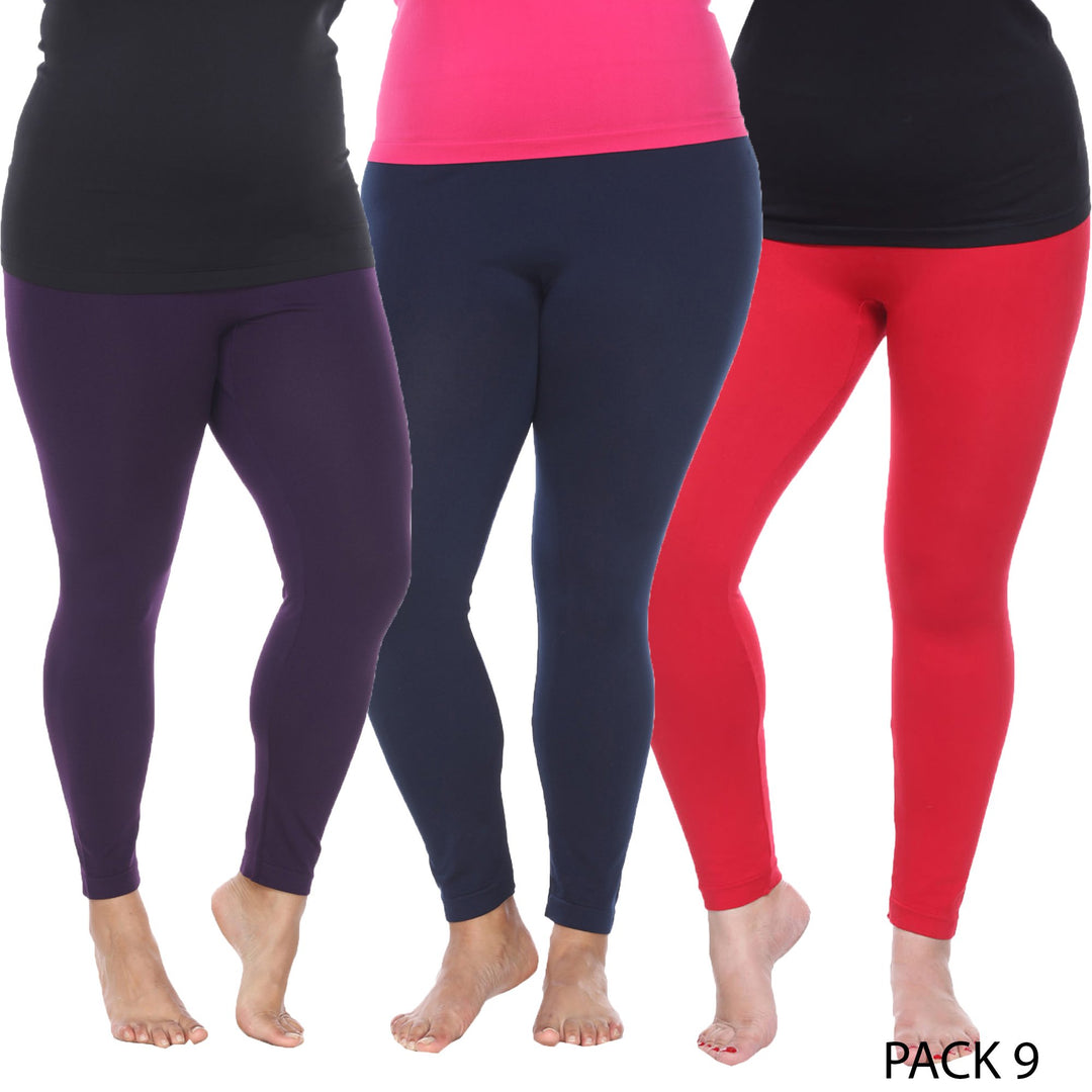 White Mark Womens Pack of 3 Plus Size Solid Leggings Image 4