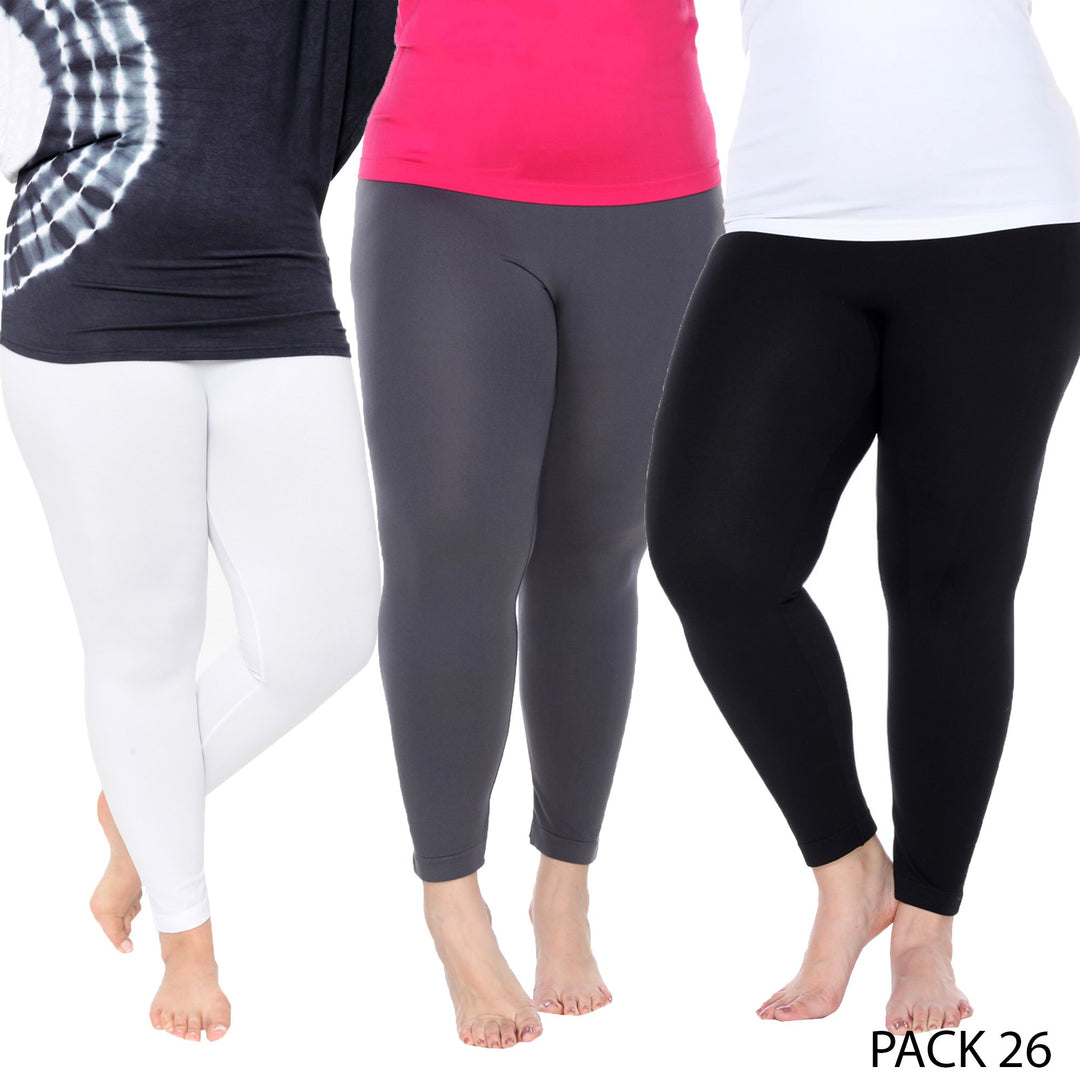 White Mark Womens Pack of 3 Plus Size Solid Leggings Image 4