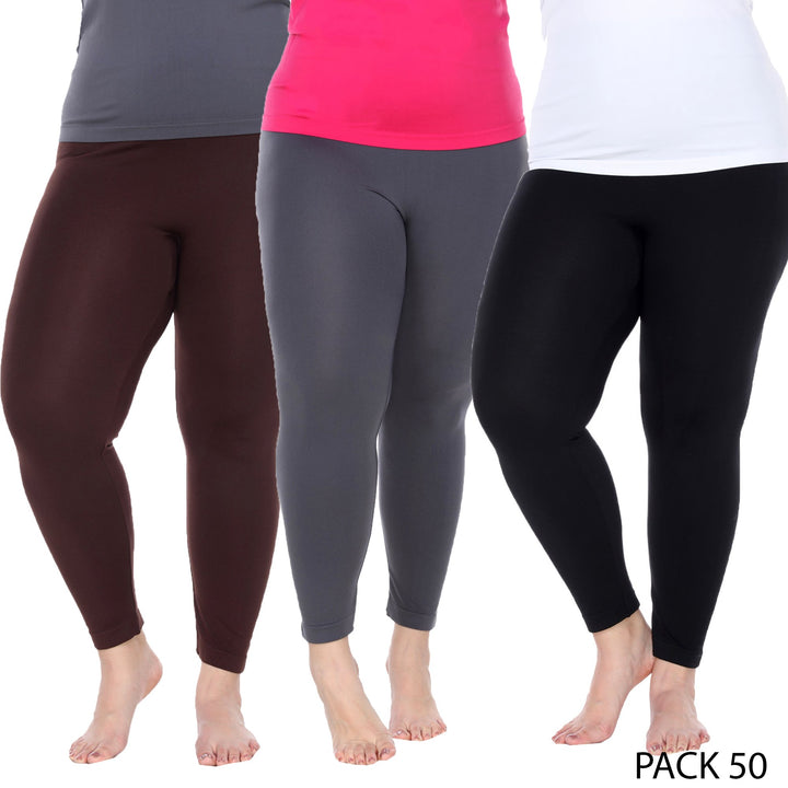 White Mark Womens Pack of 3 Plus Size Solid Leggings Image 6