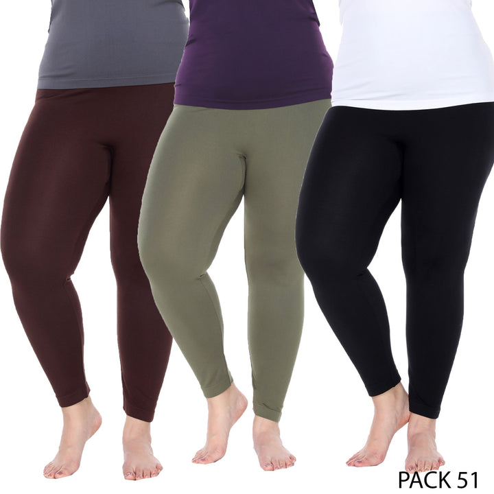 White Mark Womens Pack of 3 Plus Size Solid Leggings Image 7