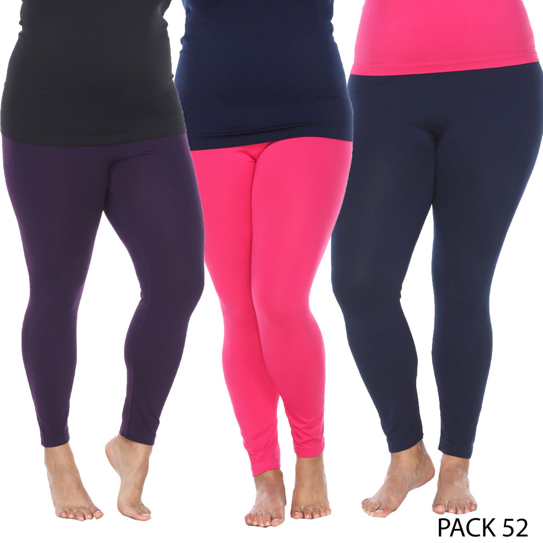 White Mark Womens Pack of 3 Plus Size Solid Leggings Image 1