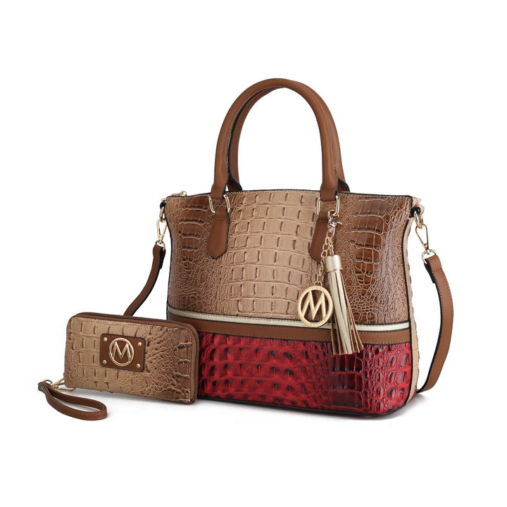 Sophie Multi-Functional Shoulder Bag Faux-Crocodile Crossbody Skin Tote Handbag with Wallet by Mia K. Image 4