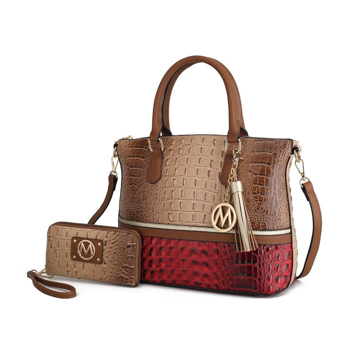 Sophie Multi-Functional Shoulder Bag Faux-Crocodile Crossbody Skin Tote Handbag with Wallet by Mia K. Image 1