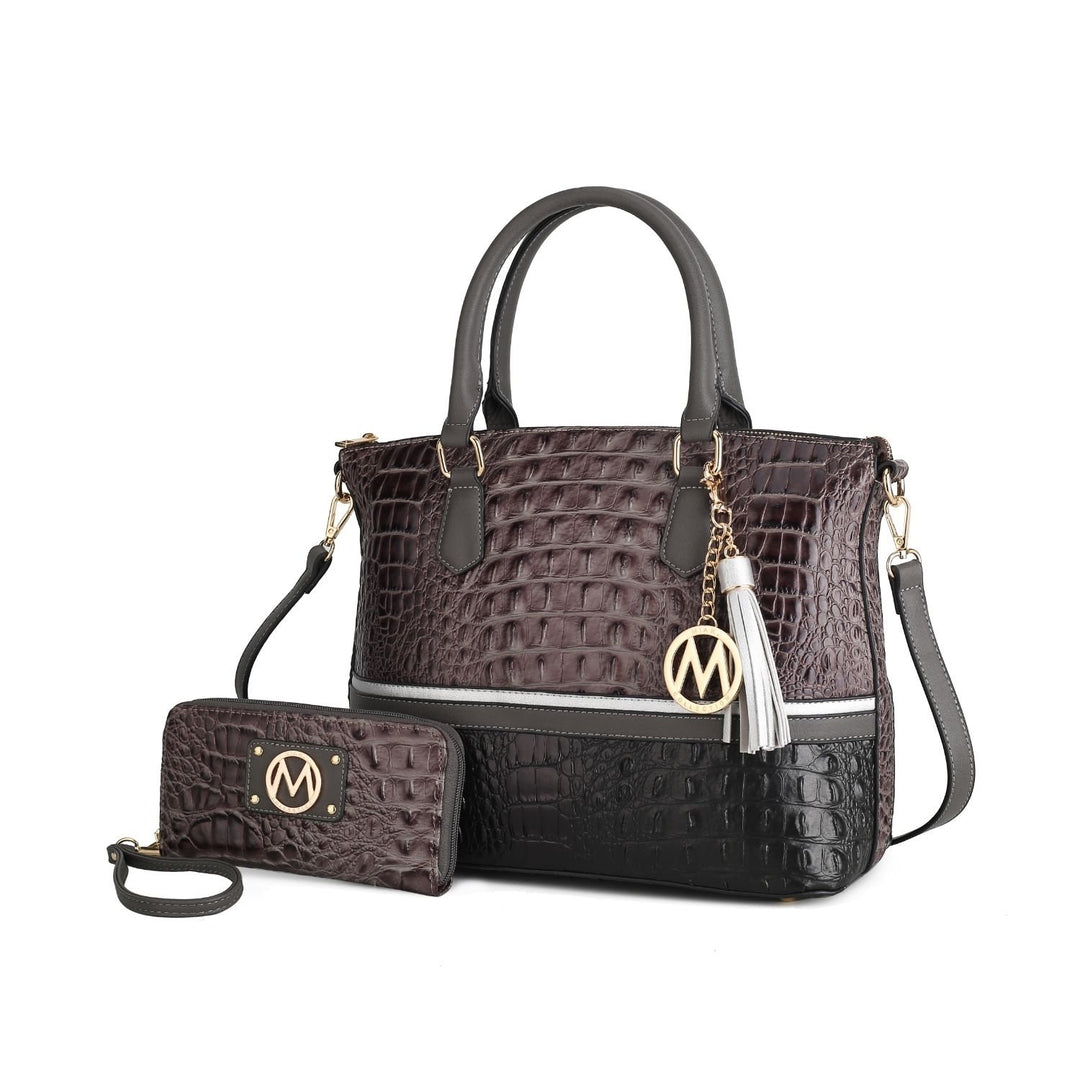 Sophie Multi-Functional Shoulder Bag Faux-Crocodile Crossbody Skin Tote Handbag with Wallet by Mia K. Image 1