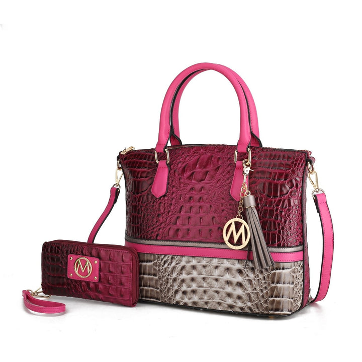 Sophie Multi-Functional Shoulder Bag Faux-Crocodile Crossbody Skin Tote Handbag with Wallet by Mia K. Image 8