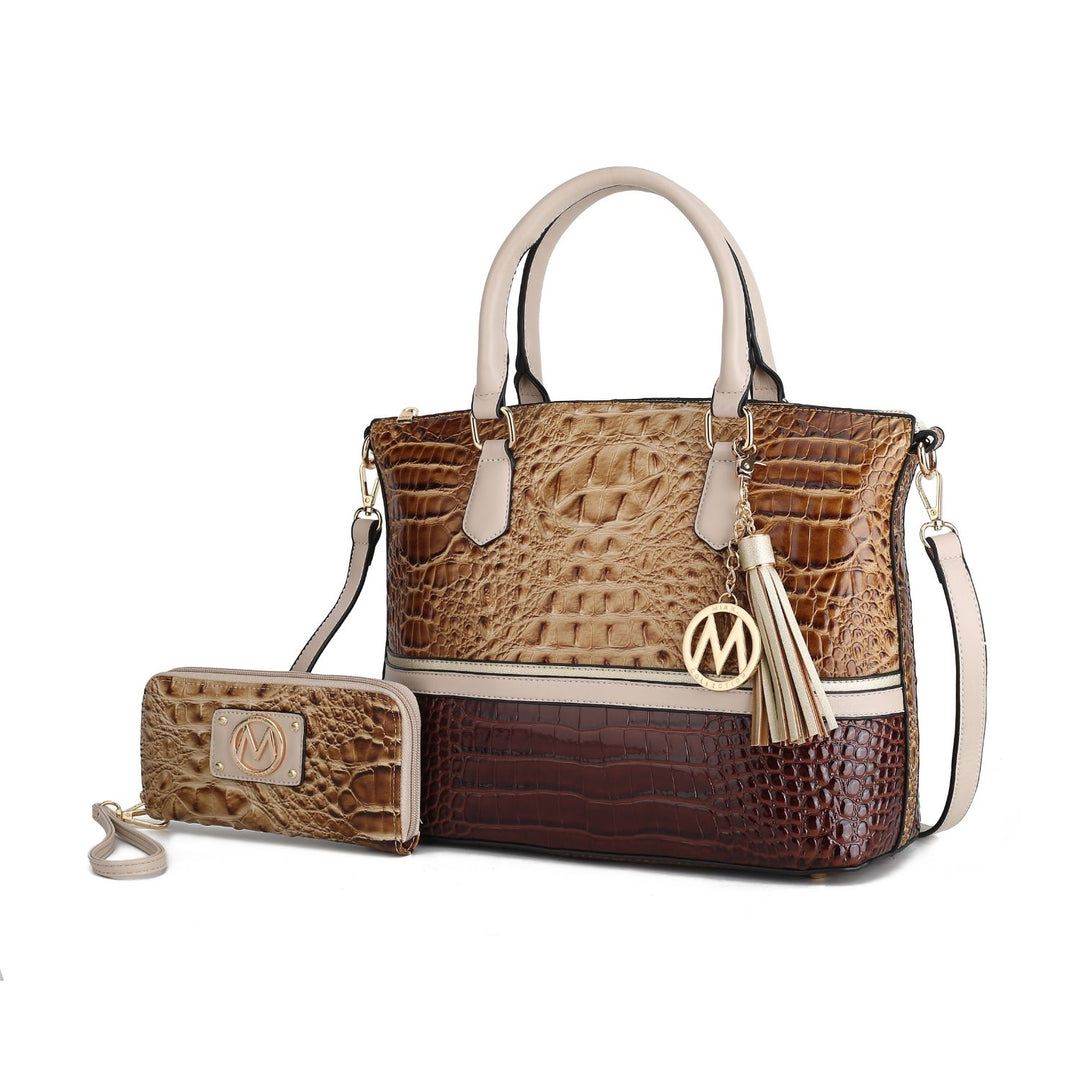 Sophie Multi-Functional Shoulder Bag Faux-Crocodile Crossbody Skin Tote Handbag with Wallet by Mia K. Image 9