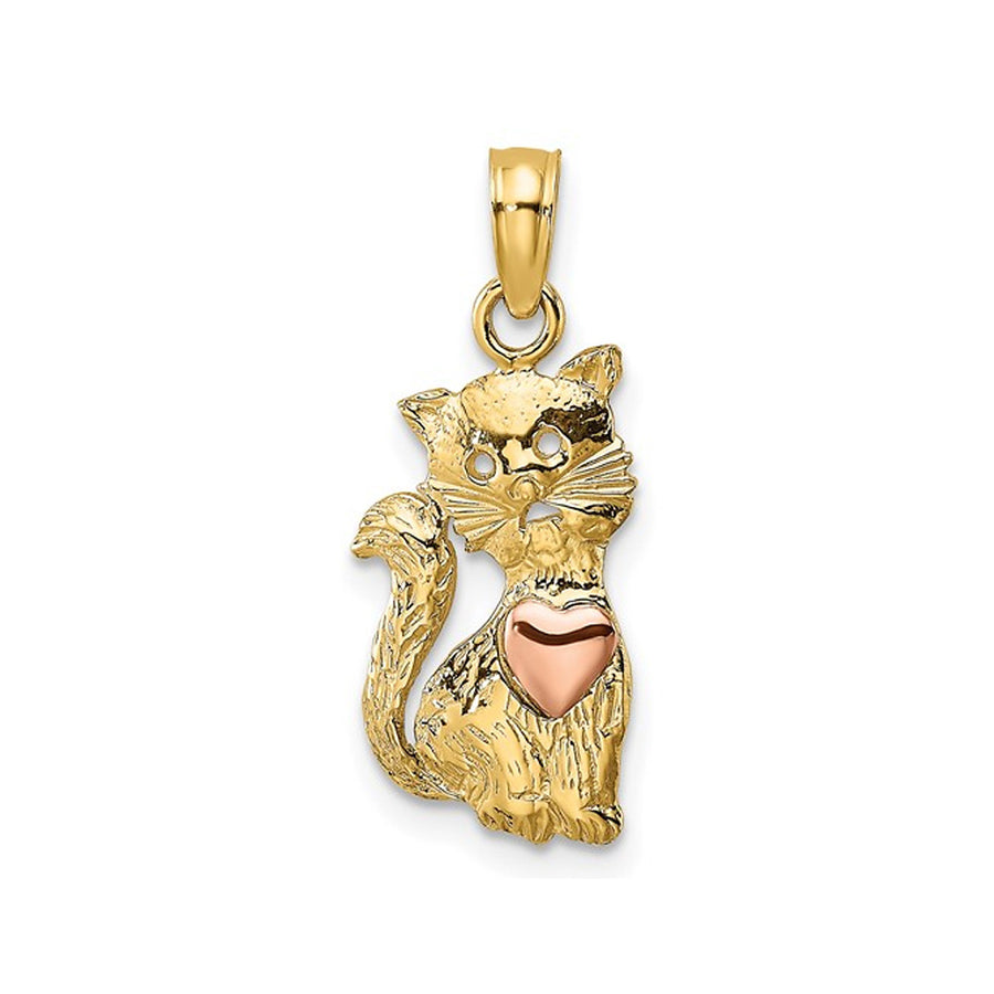 14K Yellow Gold Cat Charm Heart Pendant (No Chain) Image 1