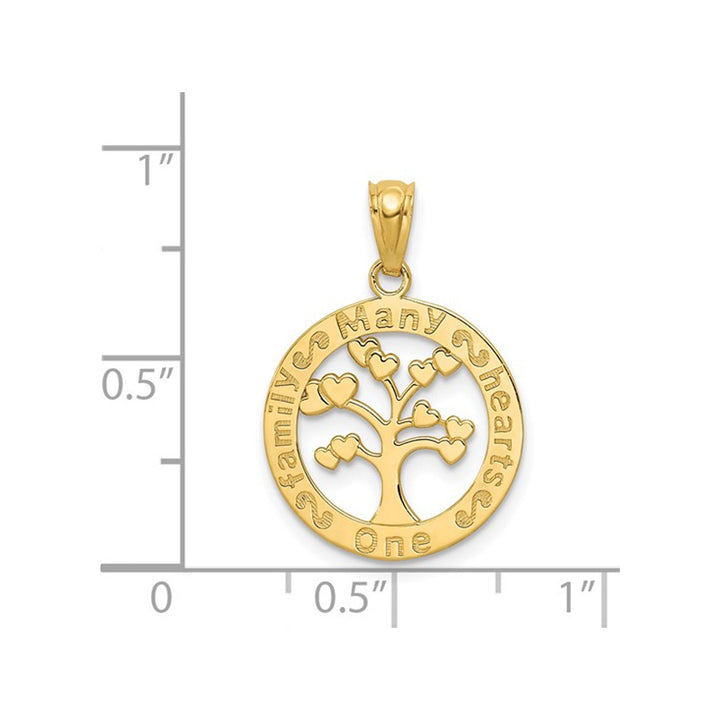 14K Yellow Gold Polished ONE FAMILY MANY HEARTS Tree Pendant Charm (No Chain) Image 3