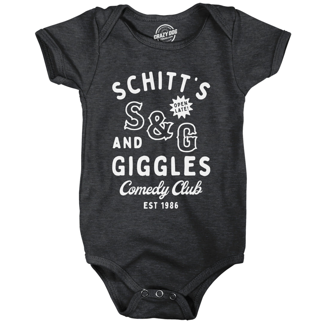 Schitts And Giggles Comedy Club Baby Bodysuit Funny Nightclub Joke Jumper For Infants Image 1