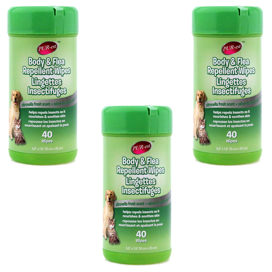 Pet Body & Flea Repellent Citronella Wipes Fresh Scent 40ct (15x20cm) by PUR-est (Pack of 3) Image 1
