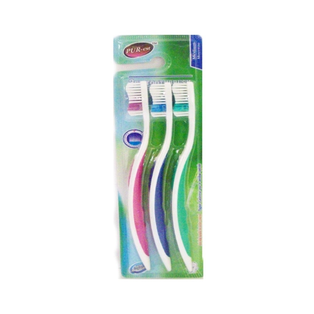 Purest Medium Toothbrush 3 In 1 Pack Model 305156 Soft Bristles Oral Care Image 1