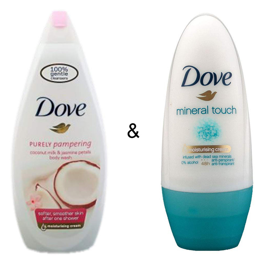 Body Wash Coconut 750 by Dove and Roll-on Stick Mineral Touch 50ml by Dove Image 1