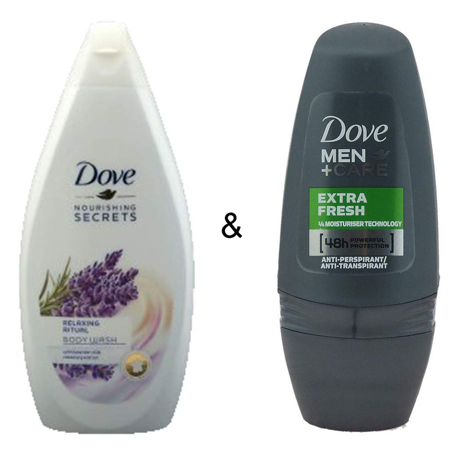 Body Wash Relaxing Ritual 500 by Dove and Roll-on Stick Extra Fresh 50 ml by Dove Image 1